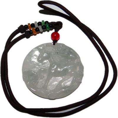 2.1" China Certified Grade A Nature Jadeite Jade Lucky Horse and Monkey Hand Carved Necklace Pendant 8585