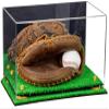 Better Display Cases Acrylic Baseball Catchers Glove Display Case with Mirror Case, Yellow Risers and Turf Base (A011/V16) view 1