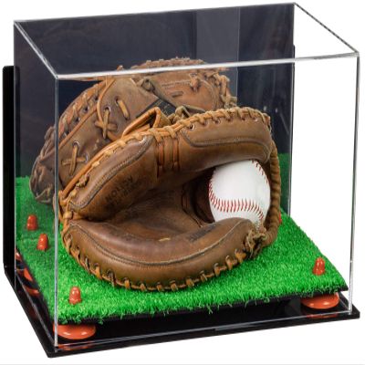 Better Display Cases Acrylic Base and Wall Mountball Catchers Glove Display Case with Mirror Case, Orange Risers, Turf Base and Wall Mount (A011/V16)