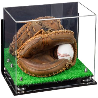 Better Display Cases Acrylic Base and Wall Mountball Catchers Glove Display Case with Mirror Case, Silver Risers, Turf Base and Wall Mount (A011/V16)