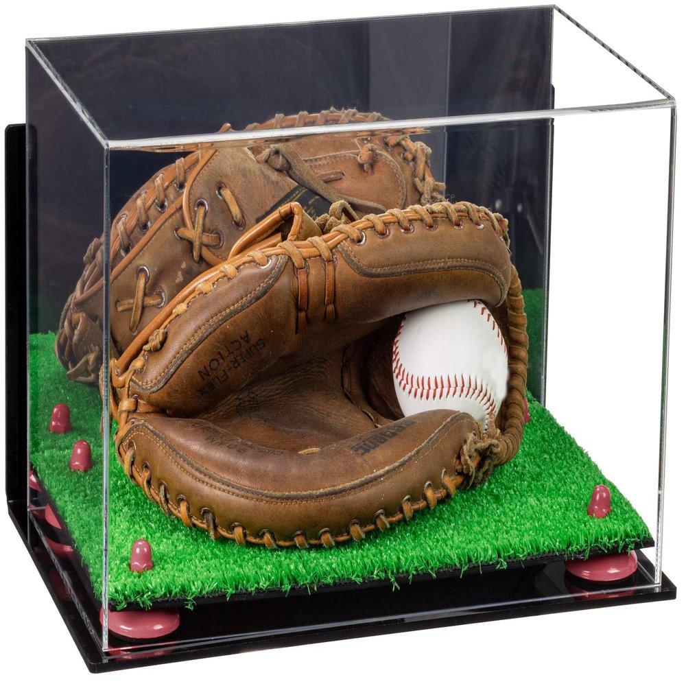 Better Display Cases Acrylic Base and Wall Mountball Catchers Glove Display Case with Mirror Case, Pink Risers, Turf Base and Wall Mount (A011/V16)