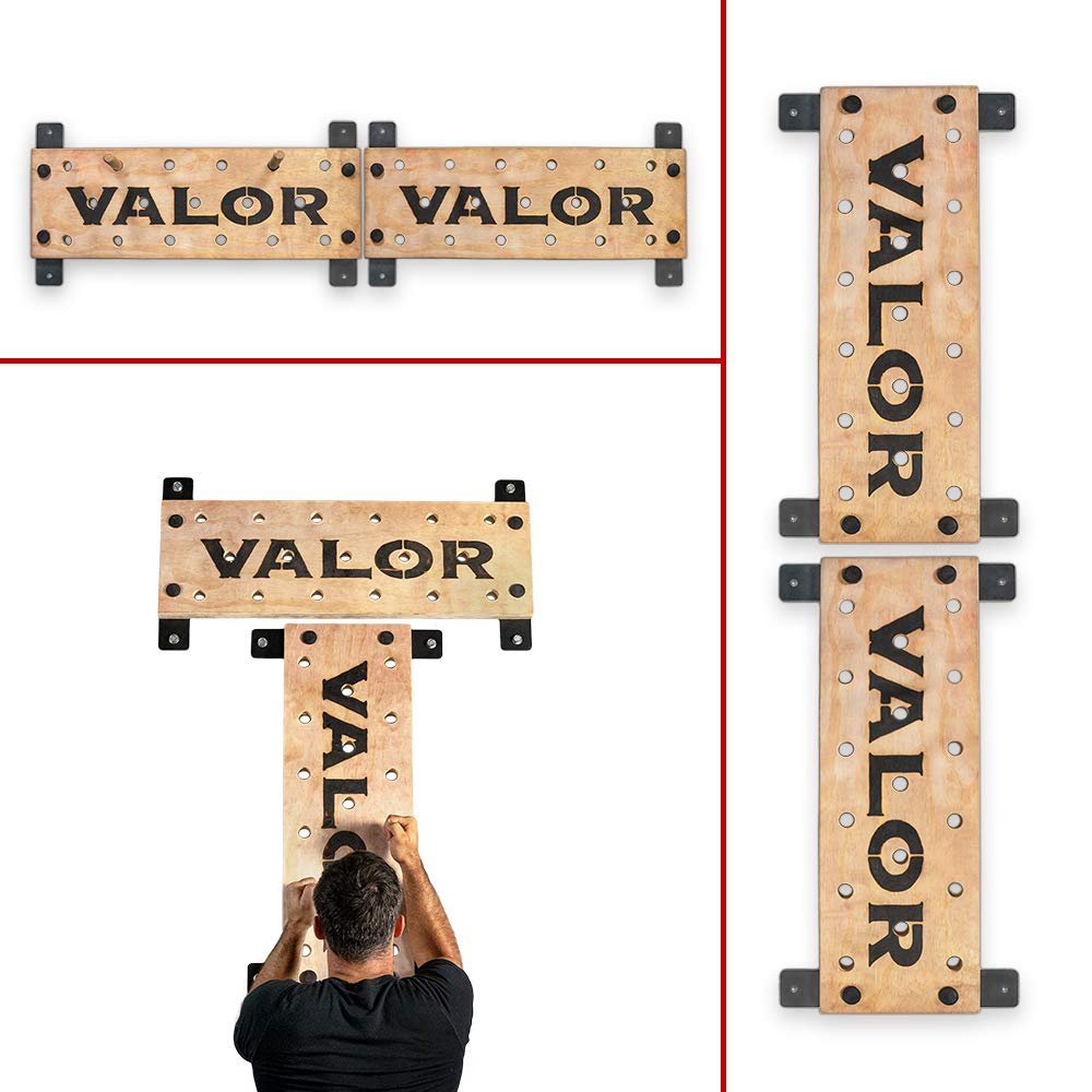 Valor Fitness Climbing Peg Board  Set of 2 Wall Mounted Boards (36" x 12") with 38 Holes & 6.5" Hand Pegs for Strength Training, Ninja & Rock Climbing