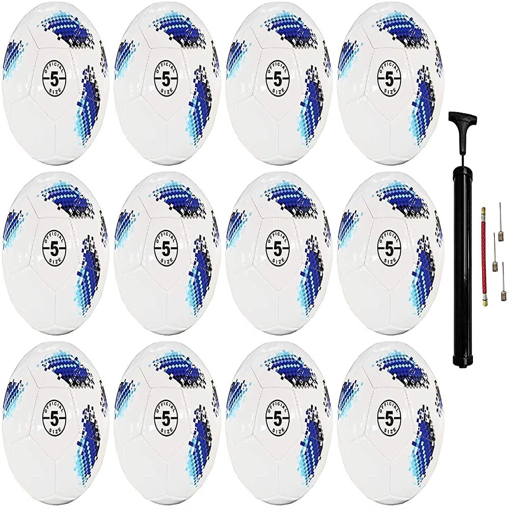 Biggz (Pack of 12) Premium Digital Soccer Balls with Hand Pump