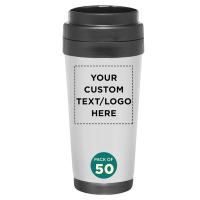 Custom Insulated Stainless Steel Travel Mugs 16 oz. Set of 50, Personalized Bulk Pack - Perfect for Iced Coffee, Soda, Other Hot & Cold Beverages - Stainless Steel