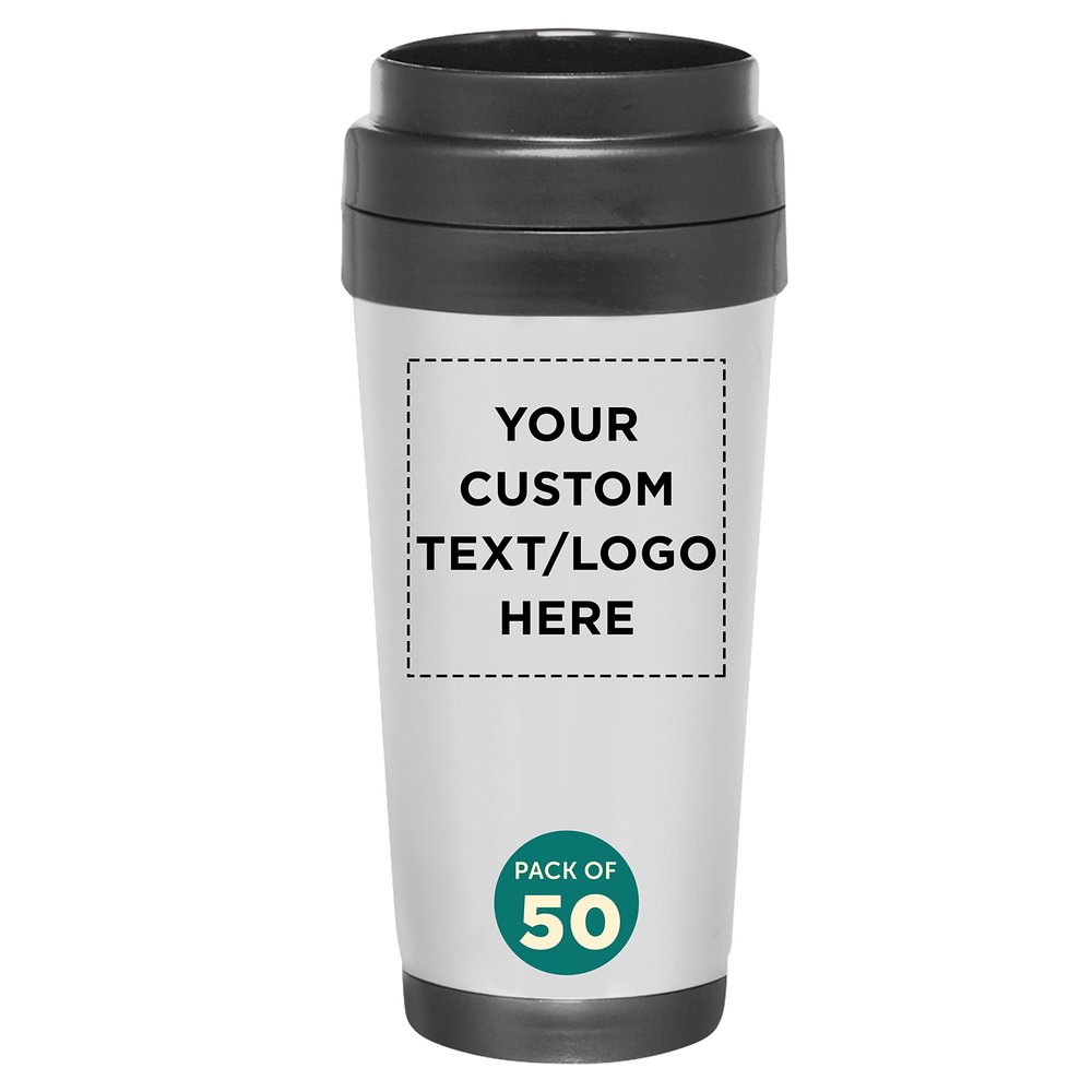 Custom Insulated Stainless Steel Travel Mugs 16 oz. Set of 50, Personalized Bulk Pack - Perfect for Iced Coffee, Soda, Other Hot & Cold Beverages - Stainless Steel