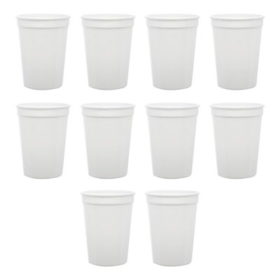 DISCOUNT PROMOS Disposable Plastic Cups 12 oz. Set of 10, Bulk Pack - Perfect for Summer, Sporting Events, Birthdays, Weddings, Picnic, Beach, Parties - White