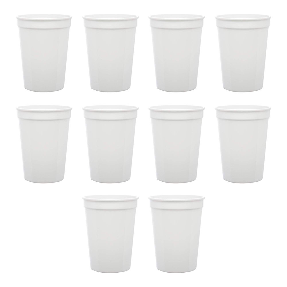 DISCOUNT PROMOS Disposable Plastic Cups 12 oz. Set of 10, Bulk Pack - Perfect for Summer, Sporting Events, Birthdays, Weddings, Picnic, Beach, Parties - White