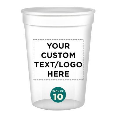 Custom Disposable Plastic Cups 12 oz. Set of 10, Personalized Bulk Pack - Perfect for Summer, Sporting Events, Birthdays, Weddings, Picnic, Beach, Parties - Clear