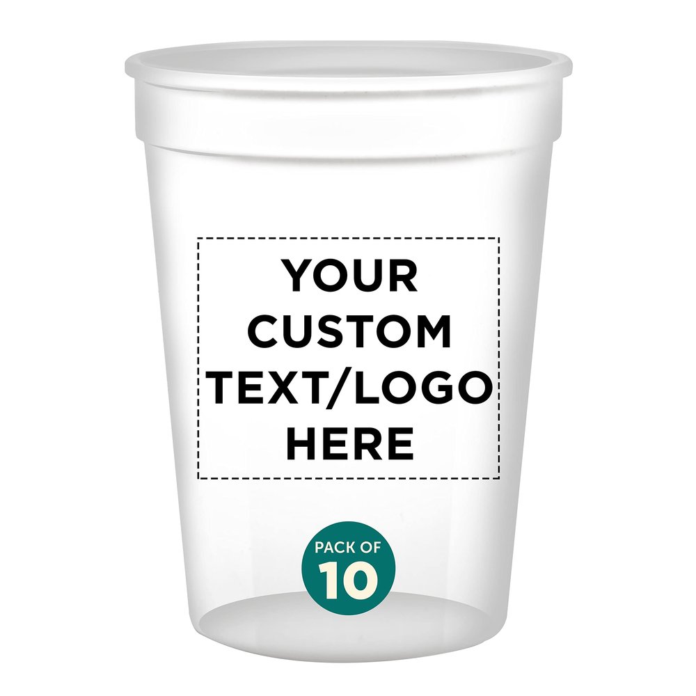 Custom Disposable Plastic Cups 12 oz. Set of 10, Personalized Bulk Pack - Perfect for Summer, Sporting Events, Birthdays, Weddings, Picnic, Beach, Parties - Clear