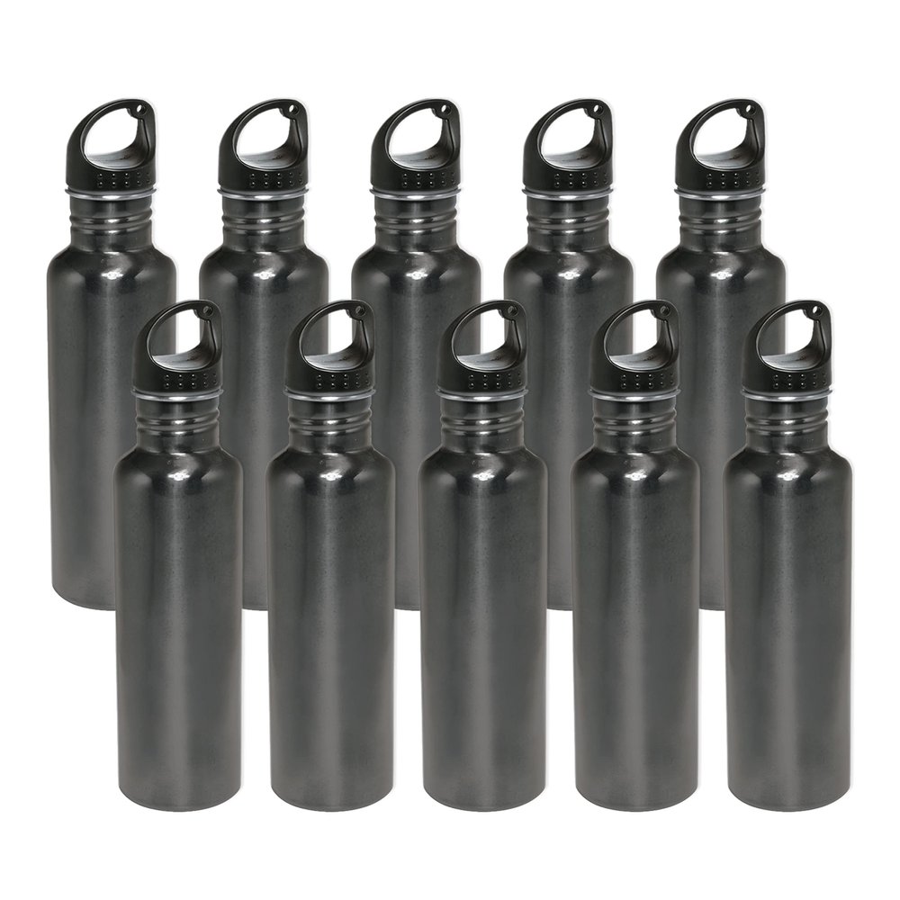 DISCOUNT PROMOS Stainless Steel Water Bottles 26 oz. Set of 10, Bulk Pack - Reusable, Leak Proof, Perfect for Gym, Hiking, Camping, Outdoor Sports - Grey