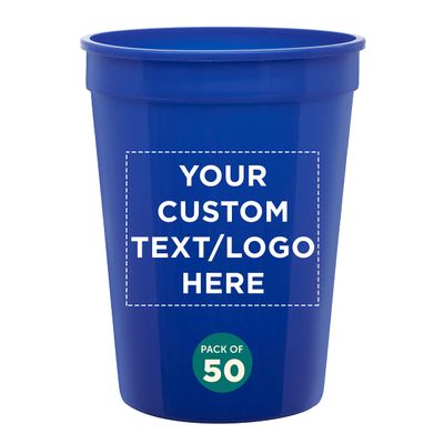 Custom Disposable Plastic Cups 12 oz. Set of 50, Personalized Bulk Pack - Perfect for Summer, Sporting Events, Birthdays, Weddings, Picnic, Beach, Parties - Reflex Blue