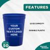Custom Disposable Plastic Cups 12 oz. Set of 50, Personalized Bulk Pack - Perfect for Summer, Sporting Events, Birthdays, Weddings, Picnic, Beach, Parties - Reflex Blue view 3
