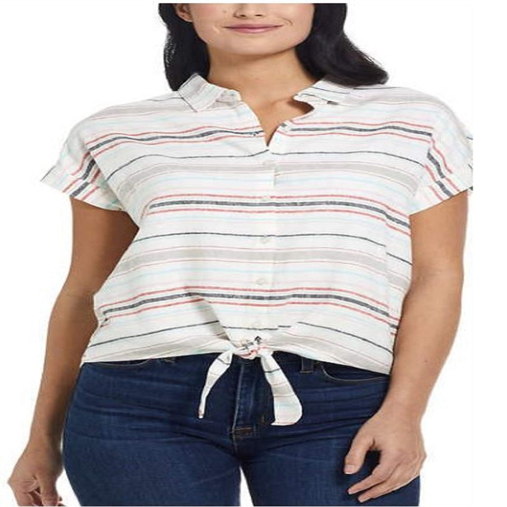 Weatherproof Vintage Ladies' Tie Front Top (Rio Red, X-Large)
