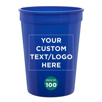 Custom Disposable Plastic Cups 12 oz. Set of 100, Personalized Bulk Pack - Perfect for Summer, Sporting Events, Birthdays, Weddings, Picnic, Beach, Parties - Reflex Blue