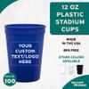 Custom Disposable Plastic Cups 12 oz. Set of 100, Personalized Bulk Pack - Perfect for Summer, Sporting Events, Birthdays, Weddings, Picnic, Beach, Parties - Reflex Blue view 2
