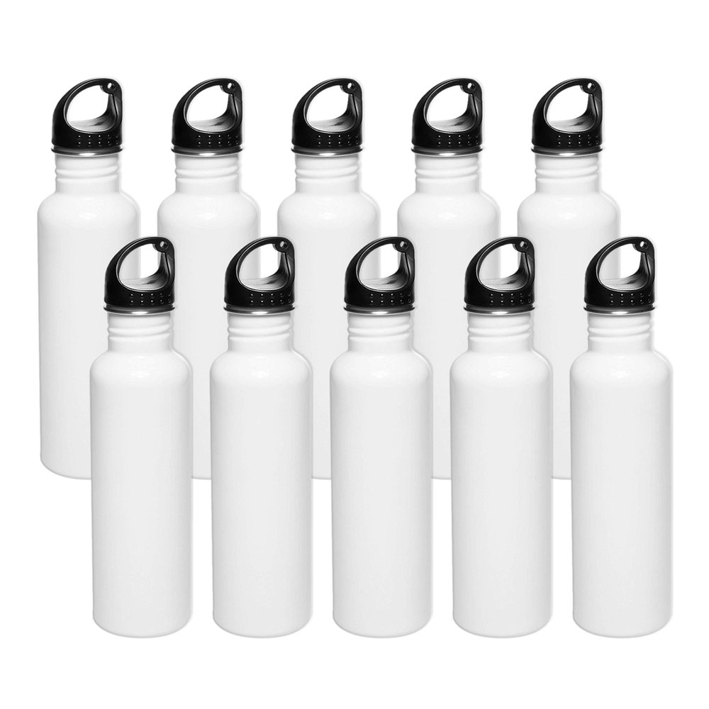 DISCOUNT PROMOS Stainless Steel Water Bottles 26 oz. Set of 10, Bulk Pack - Reusable, Leak Proof, Perfect for Gym, Hiking, Camping, Outdoor Sports - White