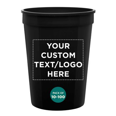 Custom Disposable Plastic Cups 12 oz. Set of 10/50/100, Personalized Bulk Pack - Perfect for Summer, Sporting Events, Birthdays, Weddings, Picnic, Beach, Parties - Black