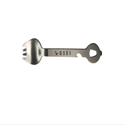 9 in 1 Long Titanium Camping Utensil. Features Spork, Wrench, Bottle Opener and Screw Driver. Designed by OSEI