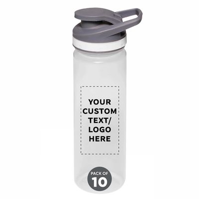 DISCOUNT PROMOS Custom Sports Water Bottles 22 oz. Set of 10, Personalized Bulk Pack - Reusable, Leak proof, With lids - Clear