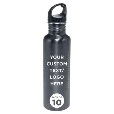 DISCOUNT PROMOS Custom Stainless Steel Water Bottles 26 oz. Set of 10, Personalized Bulk Pack - Reusable, Leak Proof, Perfect for Gym, Hiking, Camping, Outdoor Sports - Grey