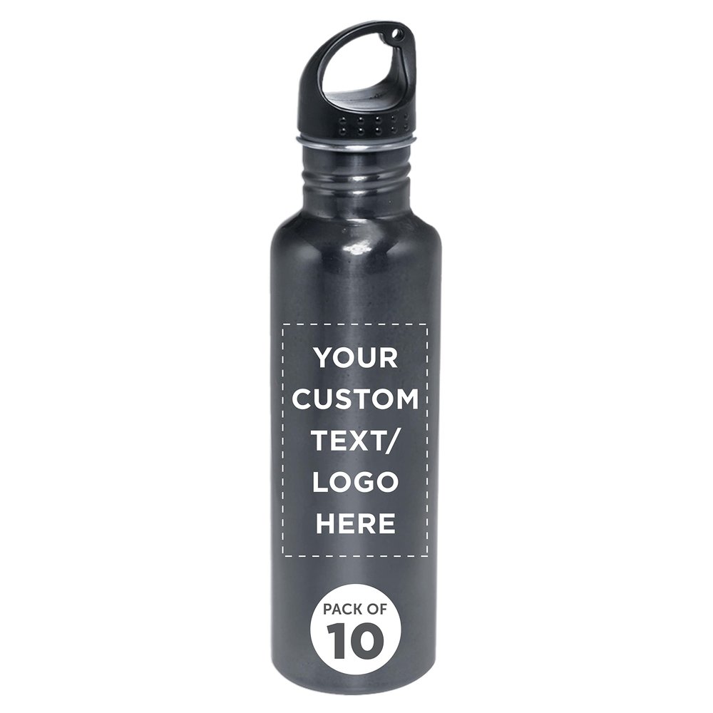 DISCOUNT PROMOS Custom Stainless Steel Water Bottles 26 oz. Set of 10, Personalized Bulk Pack - Reusable, Leak Proof, Perfect for Gym, Hiking, Camping, Outdoor Sports - Grey