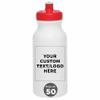 DISCOUNT PROMOS Custom White Water Bottles with Push Cap -50 pack, Customizable Text, Logo, 20 oz, Reusable BPA FREE Squeezable Bottles in Bulk, White Red view 1