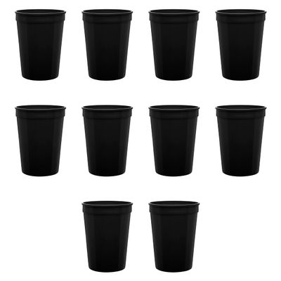 DISCOUNT PROMOS Disposable Plastic Cups 12 oz. Set of 10, Bulk Pack - Perfect for Summer, Sporting Events, Birthdays, Weddings, Picnic, Beach, Parties - Black