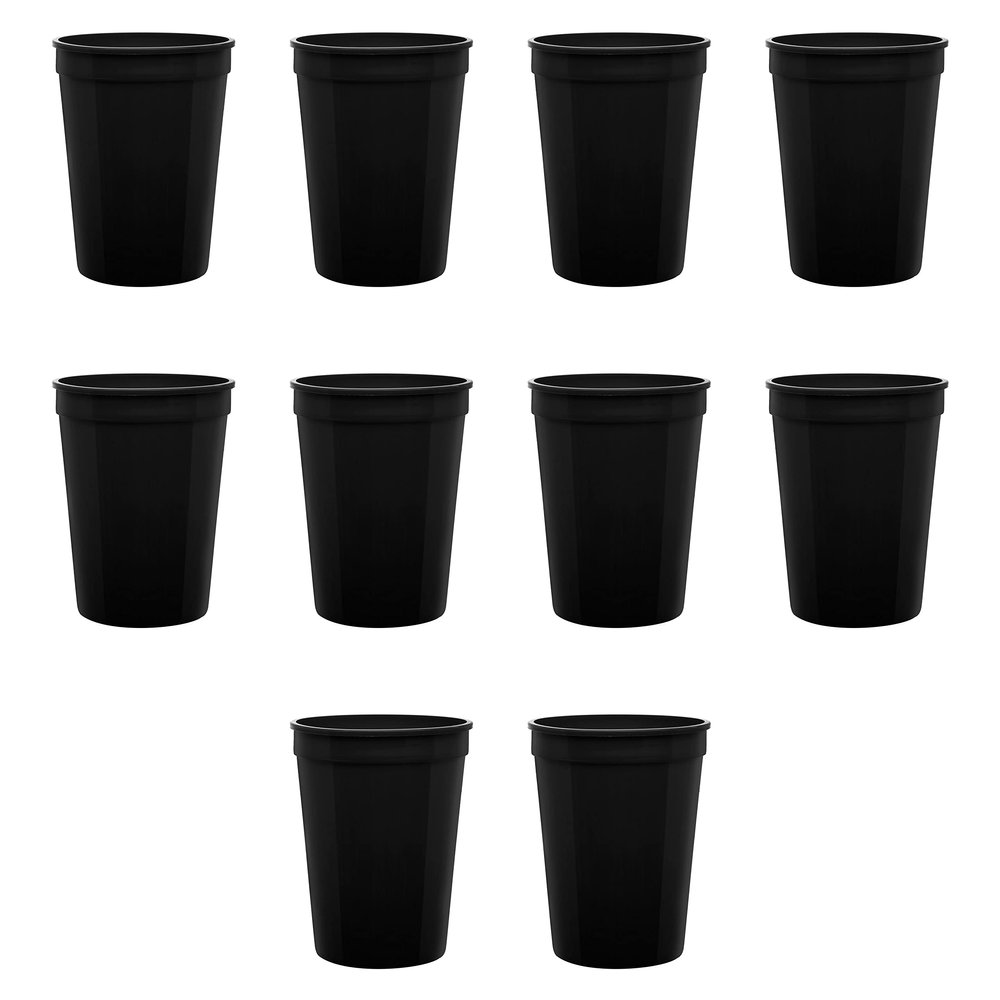 DISCOUNT PROMOS Disposable Plastic Cups 12 oz. Set of 10, Bulk Pack - Perfect for Summer, Sporting Events, Birthdays, Weddings, Picnic, Beach, Parties - Black