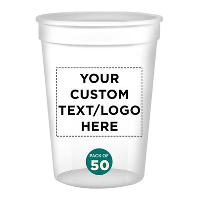 Custom Disposable Plastic Cups 12 oz. Set of 50, Personalized Bulk Pack - Perfect for Summer, Sporting Events, Birthdays, Weddings, Picnic, Beach, Parties - Clear