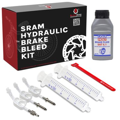 BleedZone Bleed Kit - SRAM Brake Bleed Kit with Code Guide Level and SRAM DOT 5.1 Brake Fluid with Reusable 20ml Syringes and Bleeding Edge Tool - Professional Bicycle Hydraulic Bleeding Set