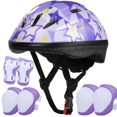 Kids Helmet Adjustable for Kids Ages 3-8 Years Old Boys Girls, Toddler Bike Helmet with Protective Sports Gear Set Knee Elbow Pads Wrist Guards for Cycling Roller Skating Skateboard-(Purple Star)
