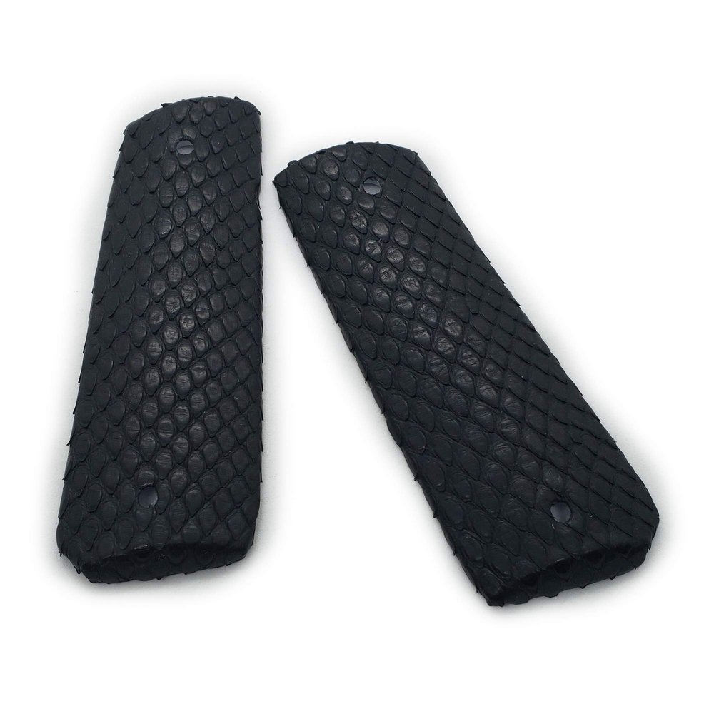 Exotic Black Python Snake Skin 1911 Full Size Grips W Ambi Cut, for Colt, Kimber Springfield and Clones