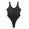 QinCiao Women's Wet Look Leather One Piece Leotard Solid Tank Swimsuit Thongs Swimwear Black Medium view 4