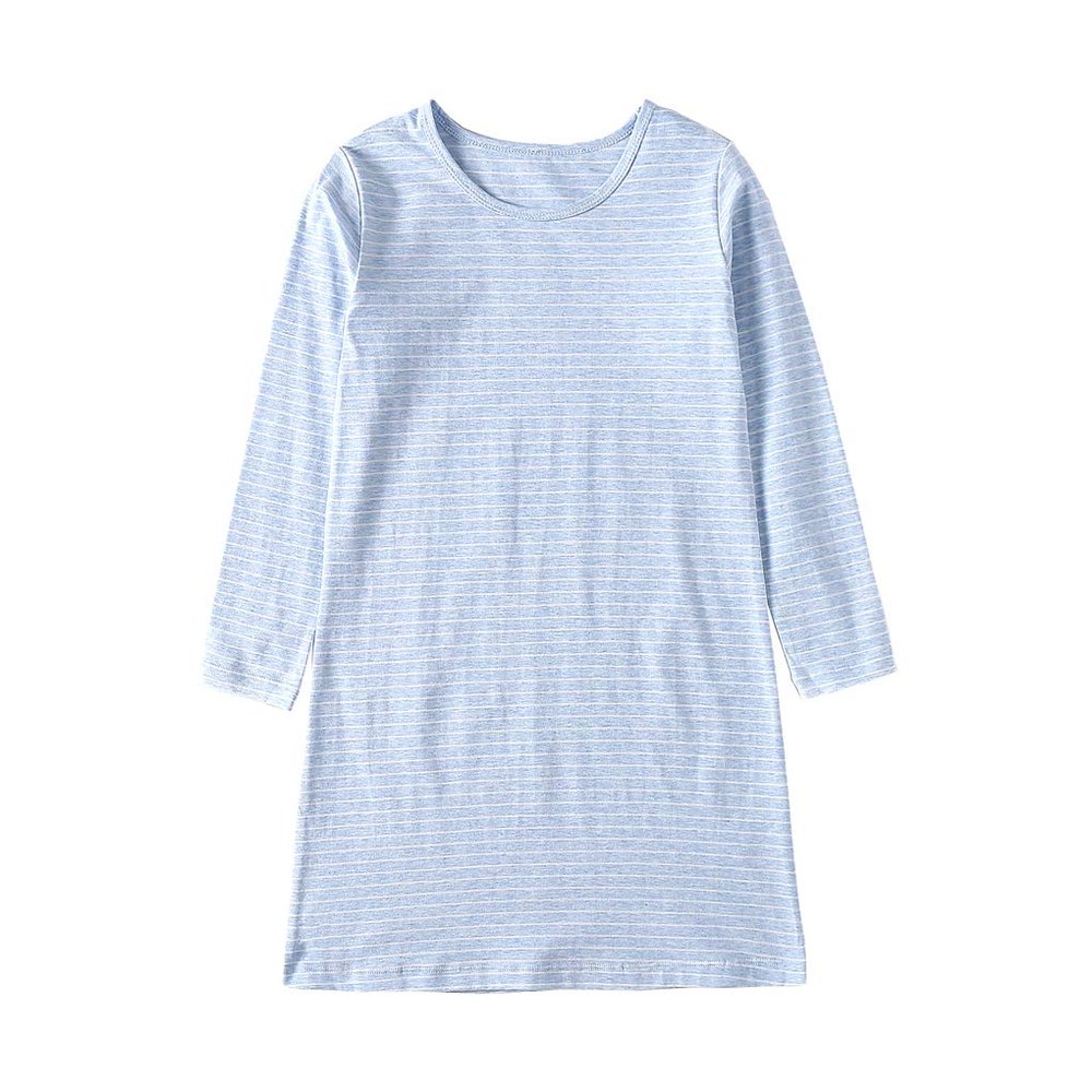 Uobzyaq Stripes Nightgowns for Kids Cotton Softness Daytime Sleepshirts Winter Warm Cozy Nightdress Sleepwear for 3-10 Years Blue Size 9-10Years(150)