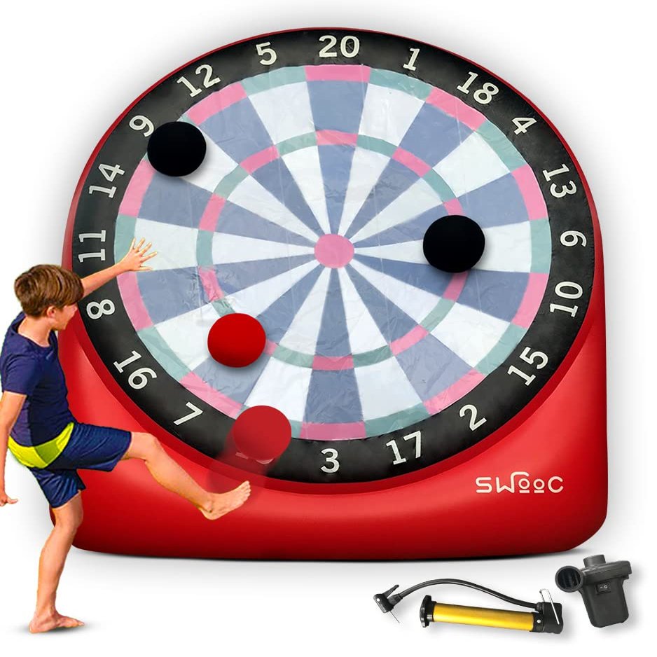 Swooc Games - Premium Inflatable Giant Kick Darts (15+ Ways to Play) - Jumbo Soccer Dartboard w/Air Pump - Big Carnival Games - Giant Outdoor Games - Oversized Dart Board Yard & Lawn Game Kids & Adult