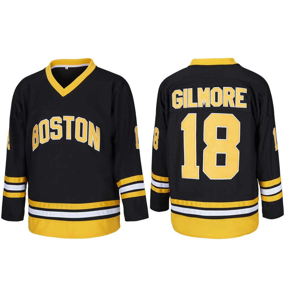 Men's #18 Happy Gilmore 1996 Movie Adam Sandler Ice Hockey Jersey Stitched Size XXXL Black