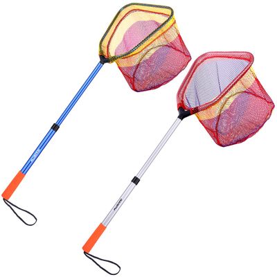 PLUSINNO Kids Fishing Net, Telescopic Lightweight Landing Net with Aluminum Pole Handle and Nylon Mesh, Catch and Release Butterfly Net for Kids Youth Outdoor (2 Pack(1 Blue&1 Silver))