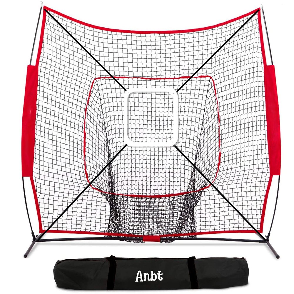 Anbt 7' x 7' Baseball Softball Practice Net Baseball Equipment Training Aids with Carry Bag for Hitting,Pitching,Batting & Fielding Practice