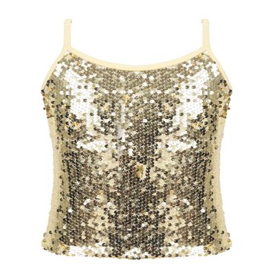 Hansber Girls Ballet Dance Tank Tops Sequined Dancewear Camisole Sequined Tops Sports Cami Shirts Gold 12