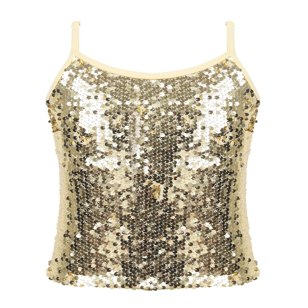 Hansber Girls Ballet Dance Tank Tops Sequined Dancewear Camisole Sequined Tops Sports Cami Shirts Gold 12