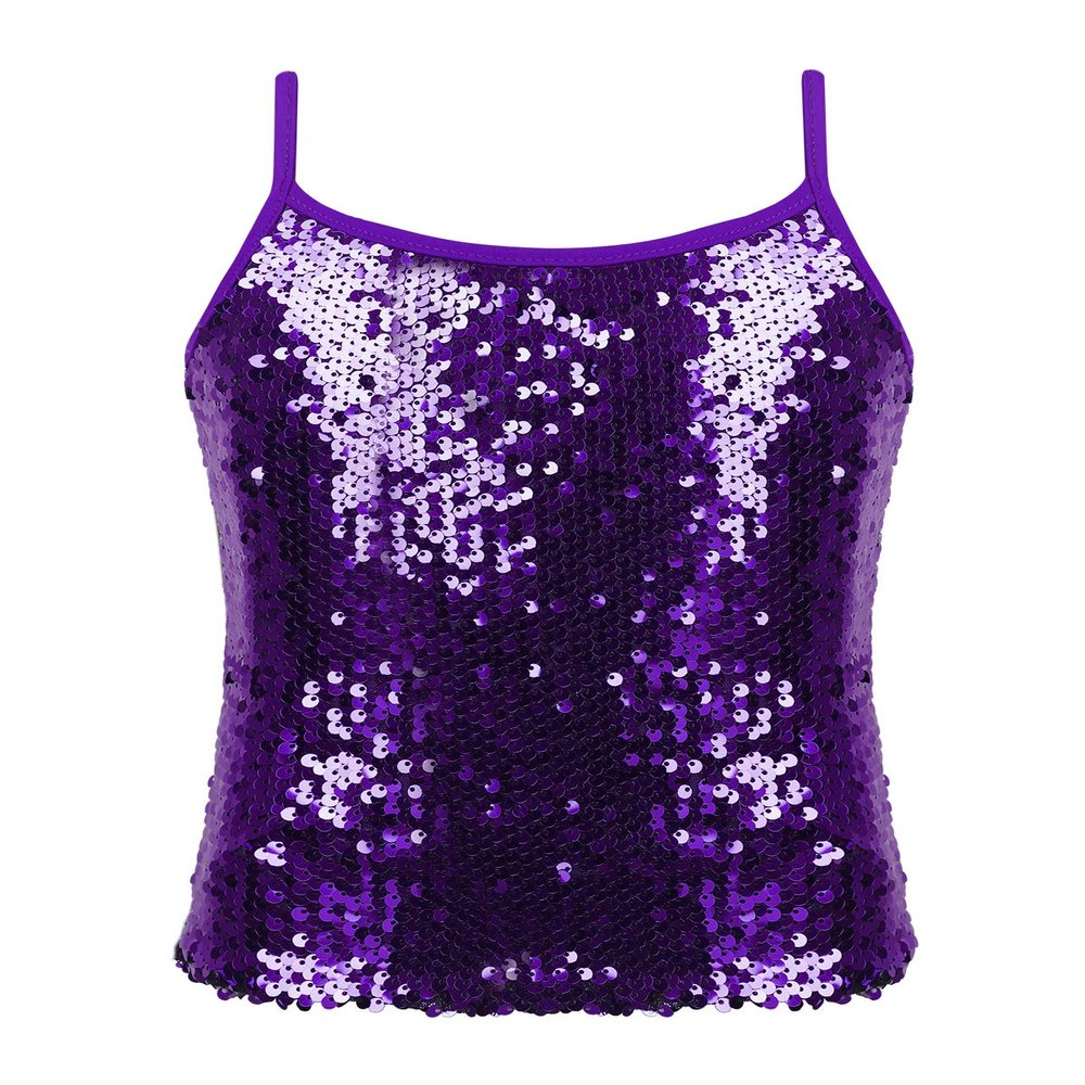 Hansber Girls Ballet Dance Tank Tops Sequined Dancewear Camisole Sequined Tops Sports Cami Shirts Purple 6