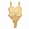 QinCiao Women's Wet Look Leather One Piece Leotard Solid Tank Swimsuit Thongs Swimwear Gold Medium view 3