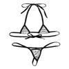 Aislor 2Pcs Women's Shiny Metallic Mini Bikini Set Halter Tie-on Bra Top with G-String Swimsuit Silver One Size view 3