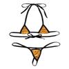 Aislor 2Pcs Women's Shiny Metallic Mini Bikini Set Halter Tie-on Bra Top with G-String Swimsuit Deep Gold One Size view 4