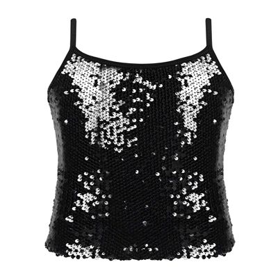 Hansber Girls Ballet Dance Tank Tops Sequined Dancewear Camisole Sequined Tops Sports Cami Shirts Black 12