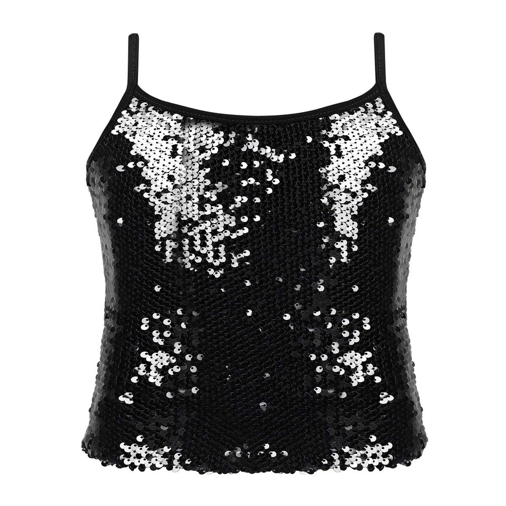 Hansber Girls Ballet Dance Tank Tops Sequined Dancewear Camisole Sequined Tops Sports Cami Shirts Black 12