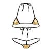 Aislor 2Pcs Women's Shiny Metallic Mini Bikini Set Halter Tie-on Bra Top with G-String Swimsuit Light Gold One Size view 2