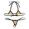 Aislor 2Pcs Women's Shiny Metallic Mini Bikini Set Halter Tie-on Bra Top with G-String Swimsuit Light Gold One Size view 3