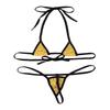 Aislor 2Pcs Women's Shiny Metallic Mini Bikini Set Halter Tie-on Bra Top with G-String Swimsuit Light Gold One Size view 4