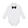 QinCiao Infant Baby Boys Long/Short Sleeve Rompers Little Gentleman Wedding Birthday Party Button Down Shirt Bodysuit White&Black with Bow Tie Long Sleeves 9 Months view 1